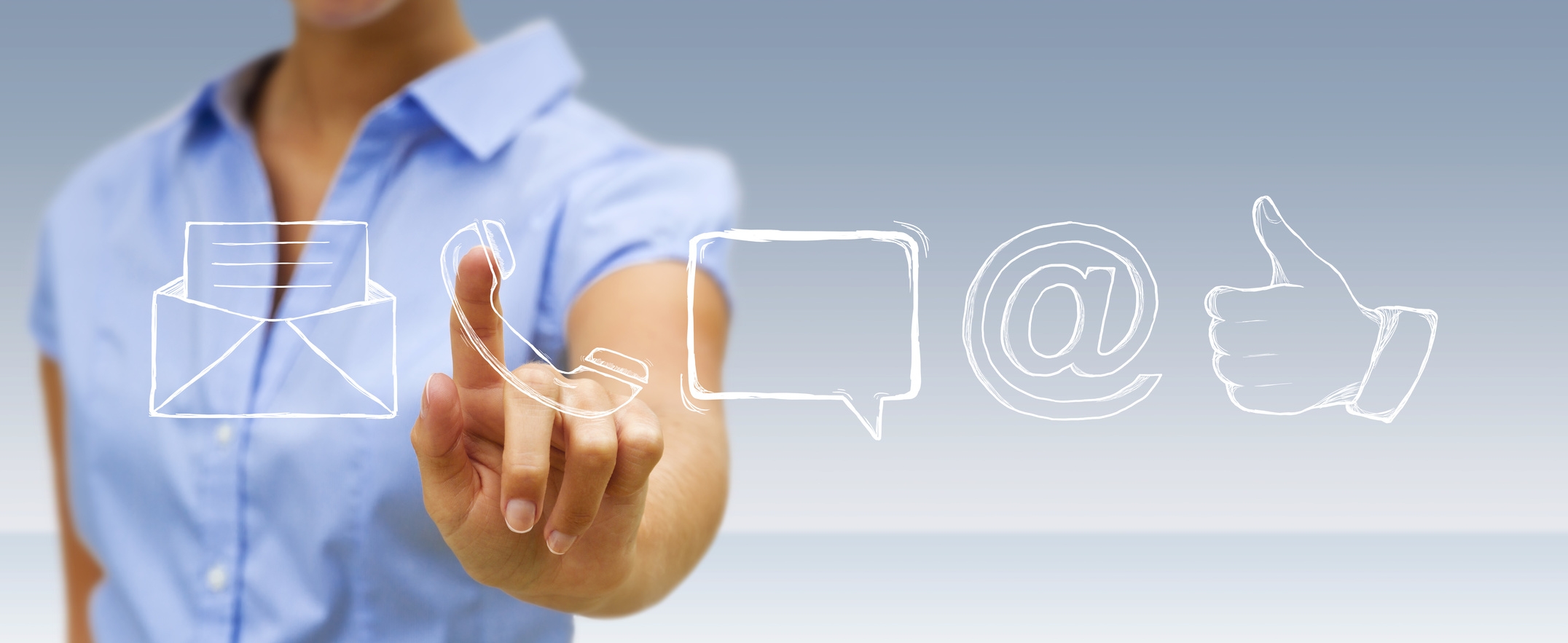 Businesswoman touching manuscript contact icon with his finger